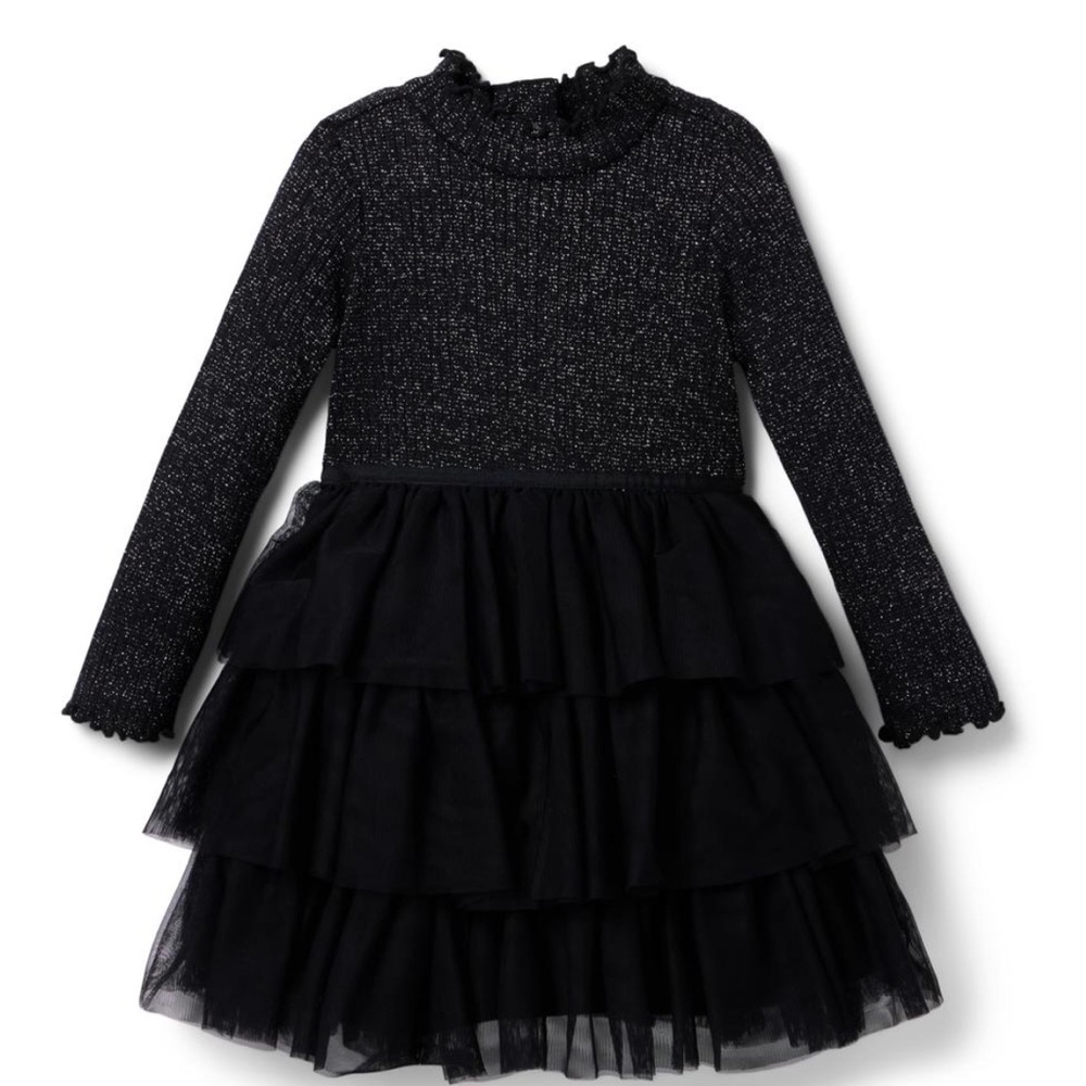 Janie and Jack Black Sparkle Long Sleeve Dress